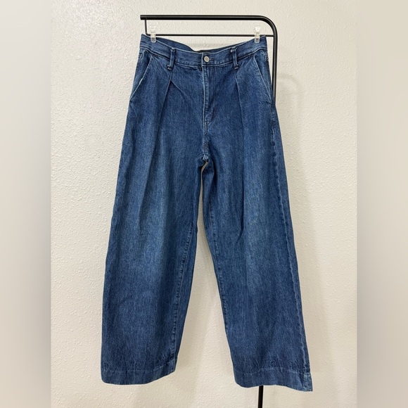 Banana Republic Denim - Banana Republic Relaxed Wide Leg Jeans Women's 27 Dark Blue Denim Pleated Boho
